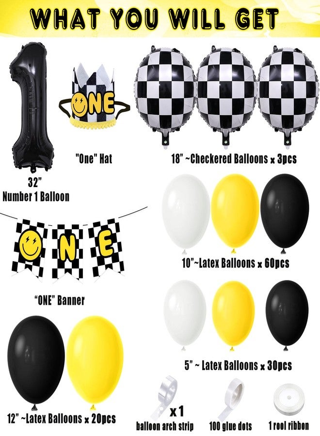 Winrayk One Happy Dude Birthday Decorations, First 1st Birthday Decorations Boy, Balloon Arch Kit/ 1st Crown Hat/ Smile Banner/ Checkered & Number 1 Foil Balloons, Toddler One Year Old Boy Party Decor - Image 2